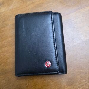 Alpine Swiss Trifold Wallet Mens Small Black Leather Classic Red Cross Logo EDC